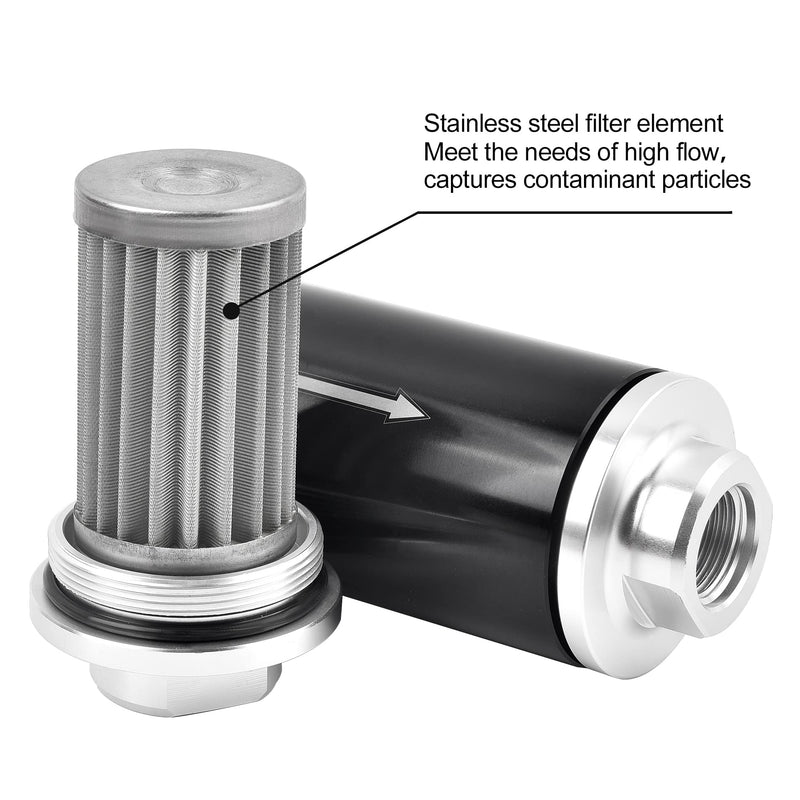 EVIL ENERGY Inline Fuel Filter 100 Micron with 6AN 8AN 10AN Adapter&Bracket Clamp 50MM Universal