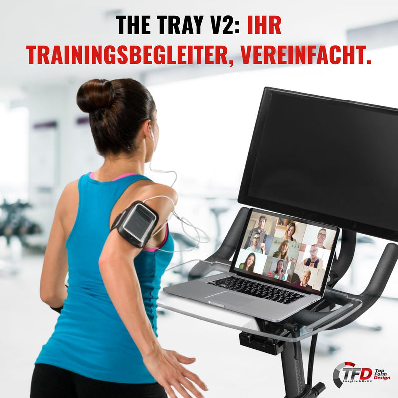 TFD The TrayV2 | Improved V2 Tray for Peloton Bike (orginals) - Work & Ride with Your Phone, Laptop, Book or Tablet (Black) (Tray V2, Acrylic Clear) Tray V2