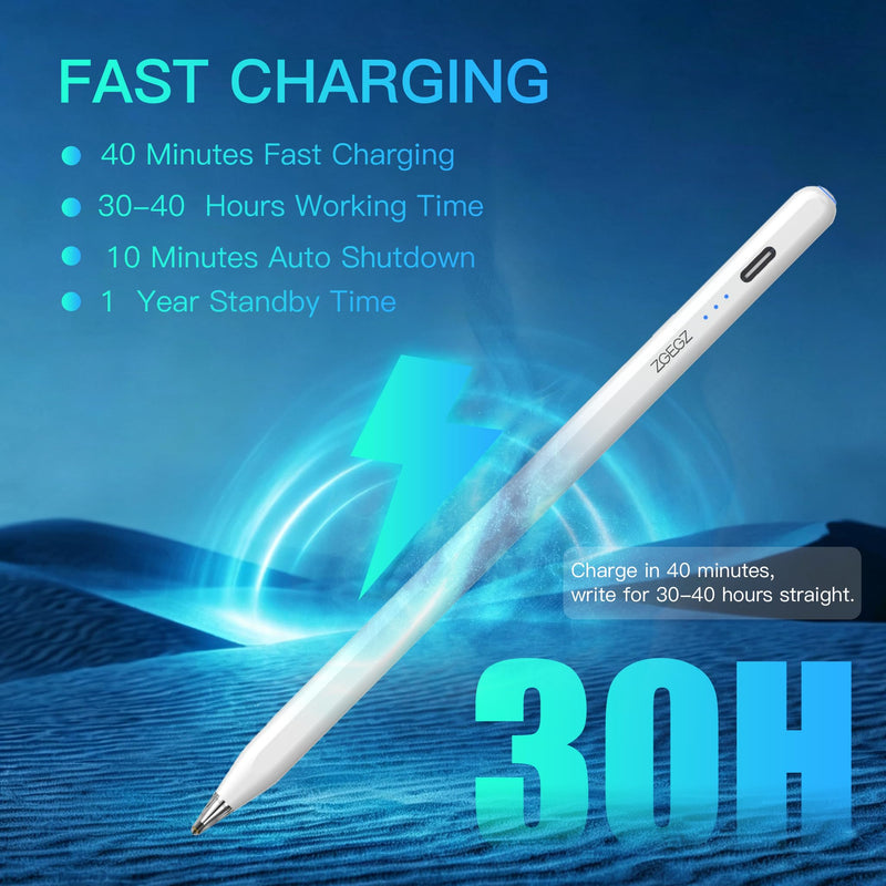 Stylus Pen for Samsung Galaxy Tab A11+A9+Android16/15，30H Life | 30-hour battery life，Accurate writing,ultra long battery life,No Bluetooth needed，Button on/off，Transparent Pen Tip White