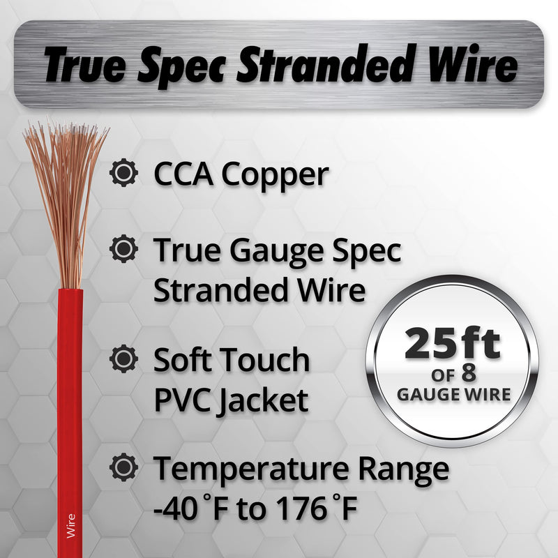 InstallGear 8 Gauge Amp Power Wire (25ft) Copper Clad Aluminum CAA - 8AWG Wire, Automotive Wire, Car Amplifier Power & Ground Cable, Car Audio Speaker Stereo, Battery Cable, Welding Cable 8ga Wire 25ft - Red