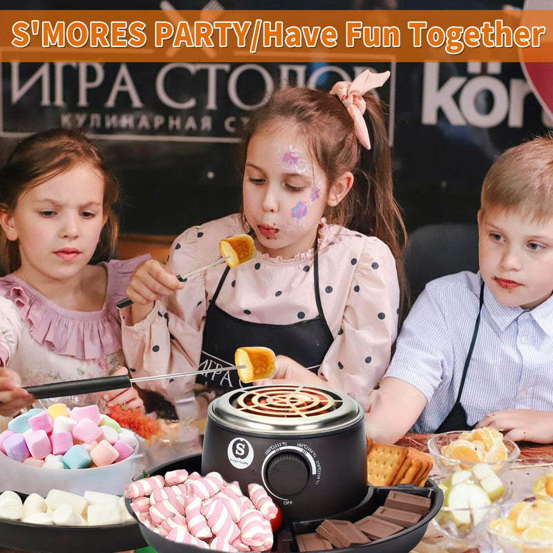 SANLE SOPFFY 2 in 1 Electric S'mores Maker & Fondue Pot,S'mores Maker Tabletop Indoor Kit with 4 Roasting Forks & 1 Flameless Temperature-controlled Heater,Christmas Gifts,Family Gifts