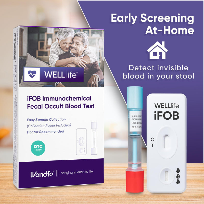 WELLlife iFOB Immunochemical Fecal Occult Blood Test, Colon Screening Test Kit Stool Test at Home Easy to Use, 1 Test Detect Hidden Blood in 10 Minutes FOB Test for Home 1T