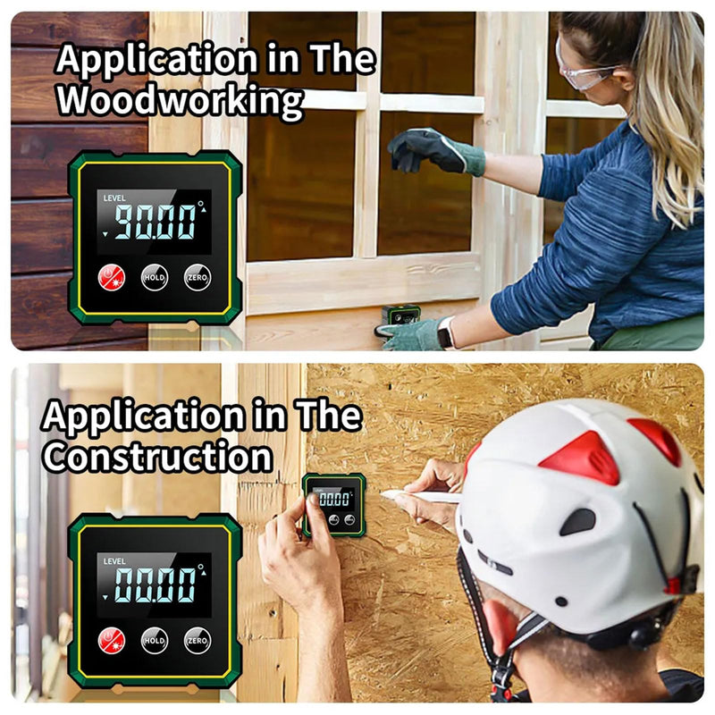 Digital Angle Finder with Electronic Laser Level,Inclinometer- 4-side Strong Magnetic Angle Gauge, Protractor,Finder Measuring Tool for Woodworking (Laser Level is Class II,Output<5mW)