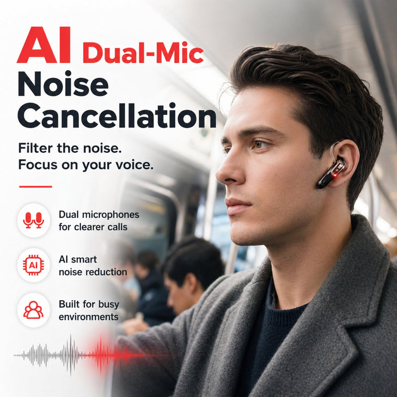 Bluetooth Headset,Bluetooth Earpiece Noise Cancelling Mic, Trucker Headset 38H Talk Time, All-Day Comfort, Quick Mute - Single Ear Bluetooth Headset for Work, Travel, Driving