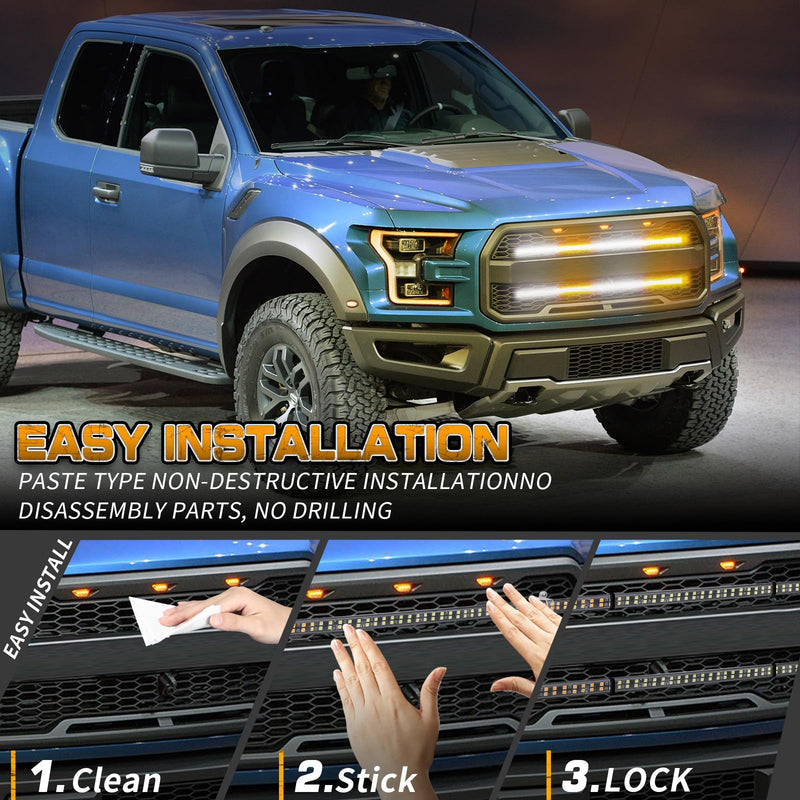 XRIDONSEN 2PCS 24 inch Truck Grill Strobe Lights Strip 288 LED Emergency Tailgate/Rear window/Grille Lights Amber White Flashing Warning Caution Safety Lights for Tow Plow Trucks Construction Vehicles Amber/White