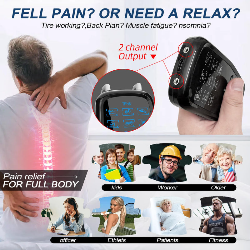 Dual Channel TENS Unit for Pain Relief Rechargeable Electronic Pluse Muscle Stimulator Massager Low-Frequency Multi-Function Physiotherapy Instrument with 10pcs Electrode Pads