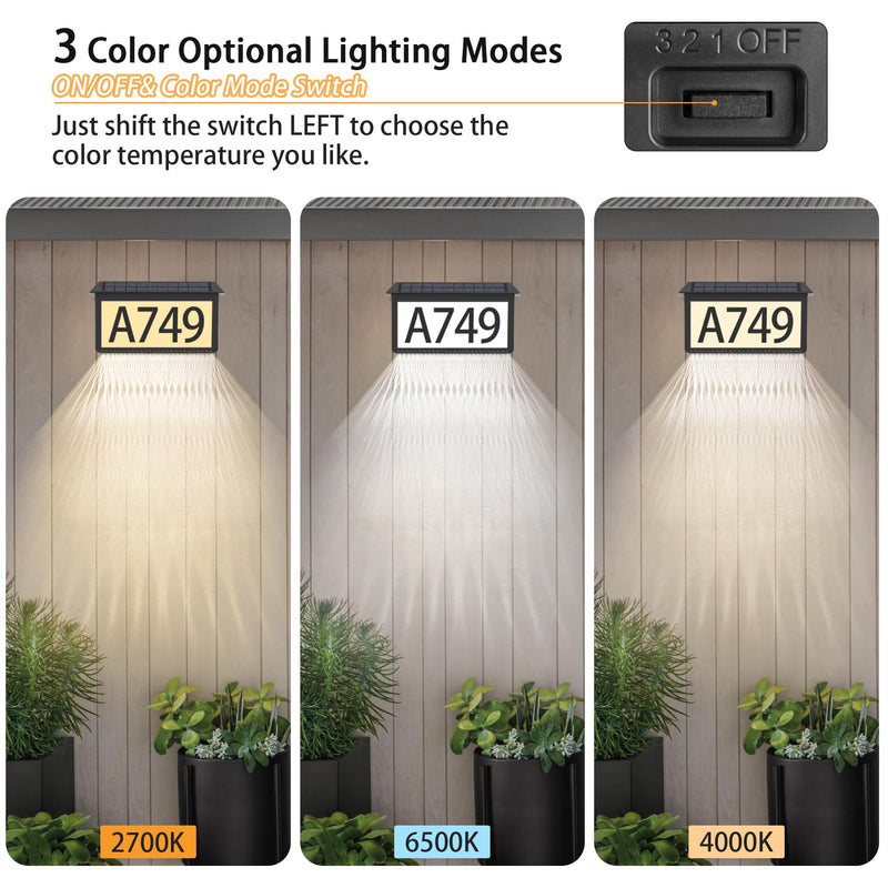 Nazuwke Solar Address Sign, House Numbers for Outside Light Up, 3 Colors Waterproof LED Illuminated House Numbers With Stake, Wall Mounted/In Ground Solar Powered Address Plaque for Yard Garden Home 1 Pack