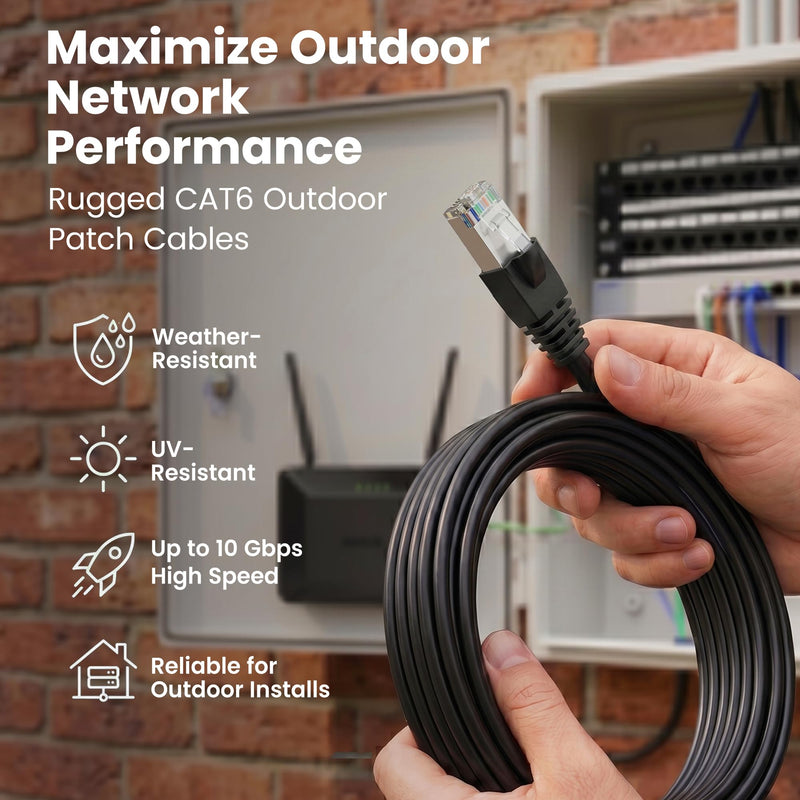 GEARit Cat6 Outdoor Ethernet Cable (50ft) 23AWG Pure Copper, FTP, LLDPE, Waterproof, Direct Burial, In-Ground, UV Resistant, POE, Network, LAN, Internet, Cat 6, Cat6 Cable - 50 Feet Black 50 Feet - Standard Cable