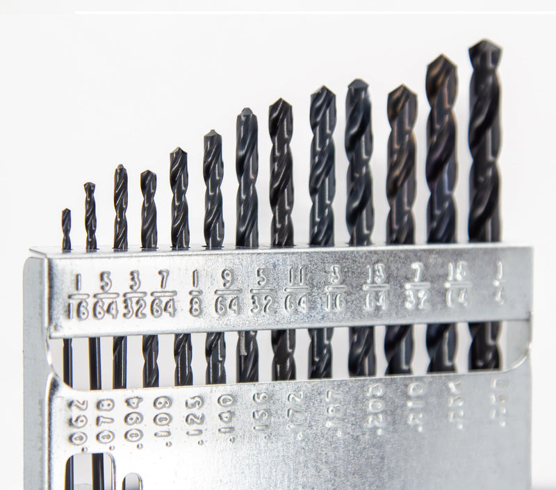 Drill America 13 Piece Left Hand High Speed Steel Drill Bit Set (1/16" - 1/4" x 64ths), DWDLH Series 13 Piece Set