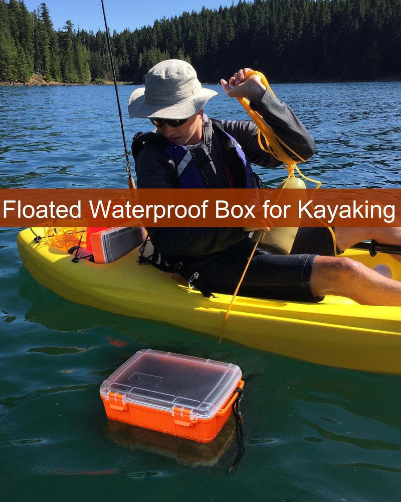 Dry Box for Boat Floating Waterproof Containers for Kayaking & Boating - Crushproof Waterproof Storage Case for Phones Drybox with Rope & Steel Hinges Orange