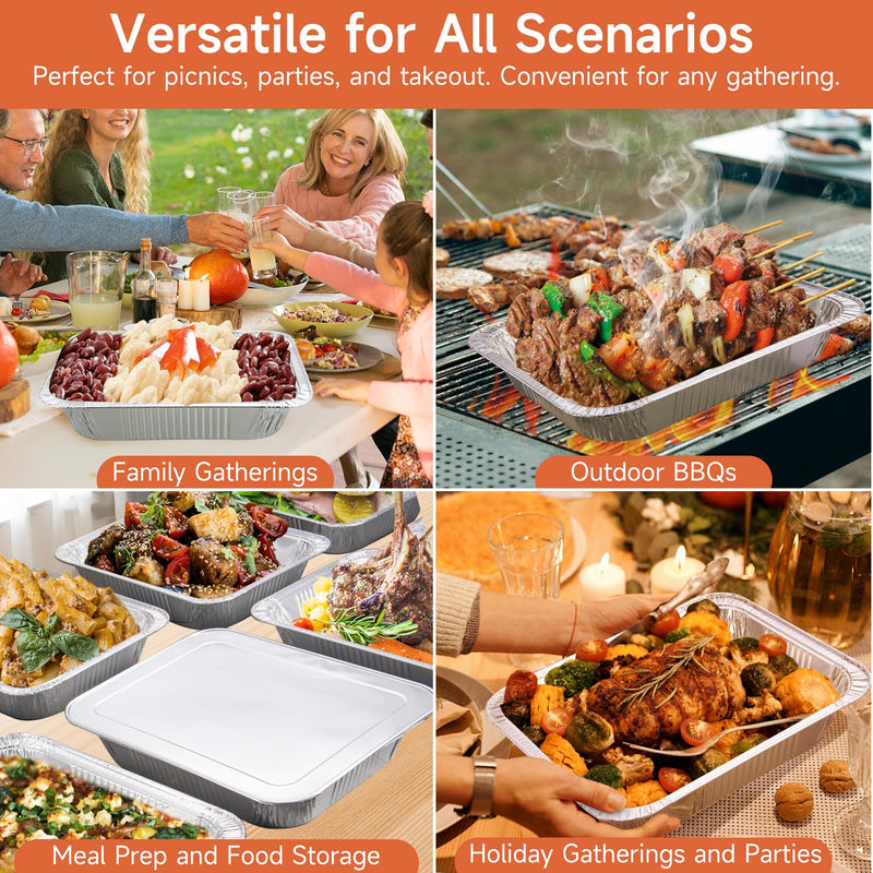 30 Pack 9x13 Aluminum Pans, Disposable Half Size Foil Pans | Heavy Duty Aluminum Foil Pans for Baking,Roasting, Meal Prep, Food Storage, Parties, Catering - Oven, Freezer & Grill Safe 30 PACK