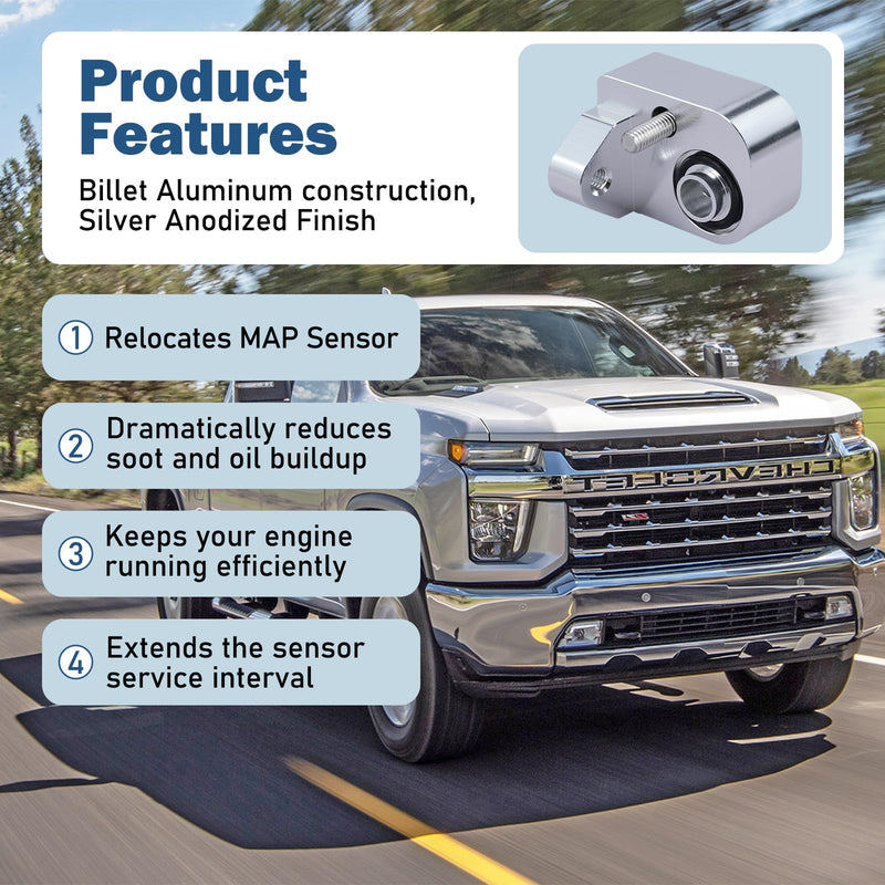 MAP Air Intake Temperature Sensor Spacer Anti-Soot Fit for 2017-2025 Chevy Silverado 2500HD 3500HD, GMC Sierra 2500HD 3500HD 6.6L Duramax Diesel, Silver Sensor Spacer (Silver)