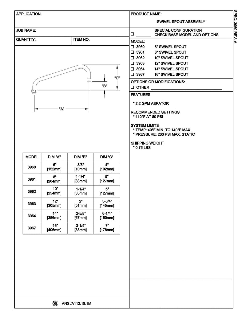 Fisher 3967 Swing Spout, 2.2 Gpm Aerator, 16", Silver