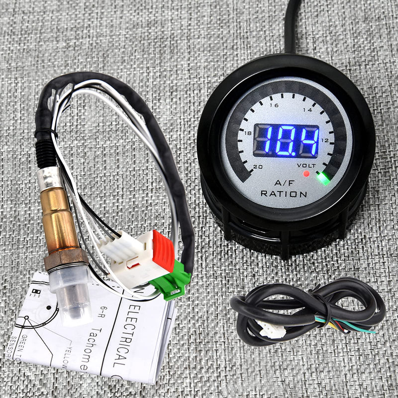 ARTILAURA 2-1/16" 52mm LED Digital Air/Fuel Ratio Gauge Racing with Narrowband O2 Oxygen Sensor for 12V Car
