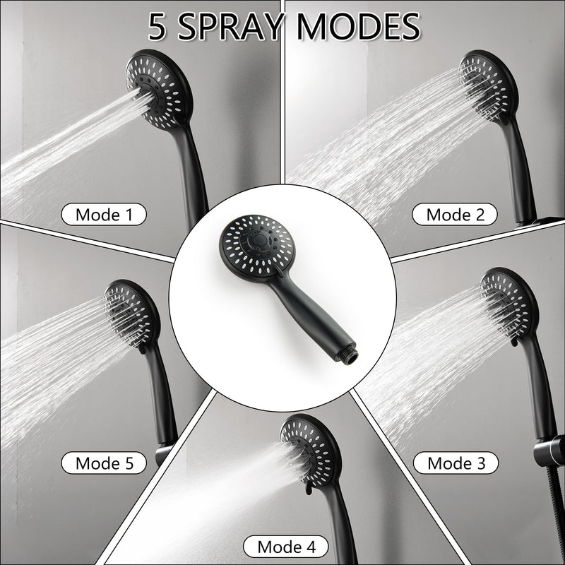 Tub Spout with Diverter Matte Black, 5 Settings Metal Bathtub Faucet with Sprayer High Pressure Bath Tub Faucet Set
