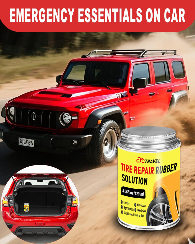 Chemical Vulcanizing Cement, Clear Tire Repair Glue 4.06 Fl.Oz, All Purpose Rubber Cement can Quickly Seal Tires. Tire Patch Glue with Brush Top for Car, Motorcycle, and Bike Tires. Resin