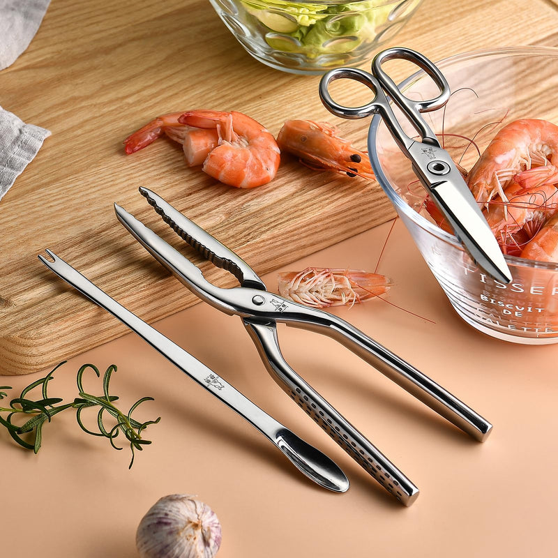 MALANG - Full stainless steel Crab Leg cracker,scissor and picks,seafood tool kit,Easy to Use Lobster cracker,food scissor,and lobster pick &spoon,portable travel box