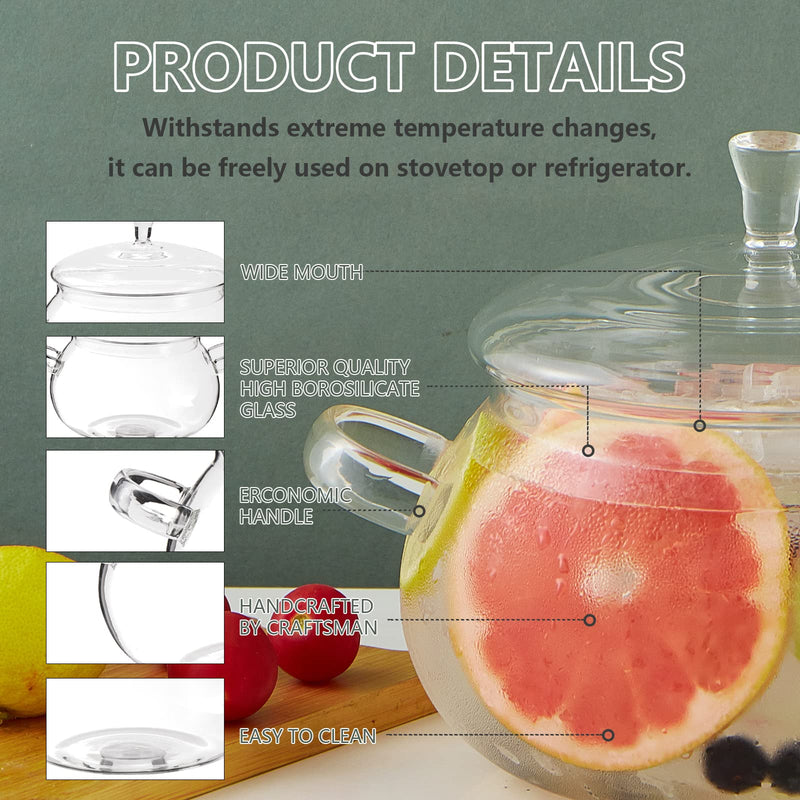 2450ML/83oz Glass Clear Saucepan with Lid,Best Handmade Easy Clean Heat Resistant Glass Cooking Pot for Noodles, Soup, Cereals, Fruits