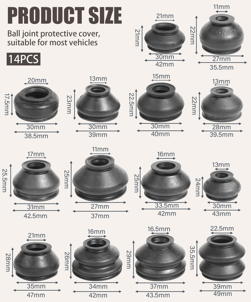 RACOONA 14PCS Ball Joint Boot,Car Accessories Ball Joint Dust Boot,Universal Silicone Dust Boots Cover for Tie Rod,Ball Joint Rubber Dust Boot Covers,Rubber Joint Kit,Suitable for Most Vehicles