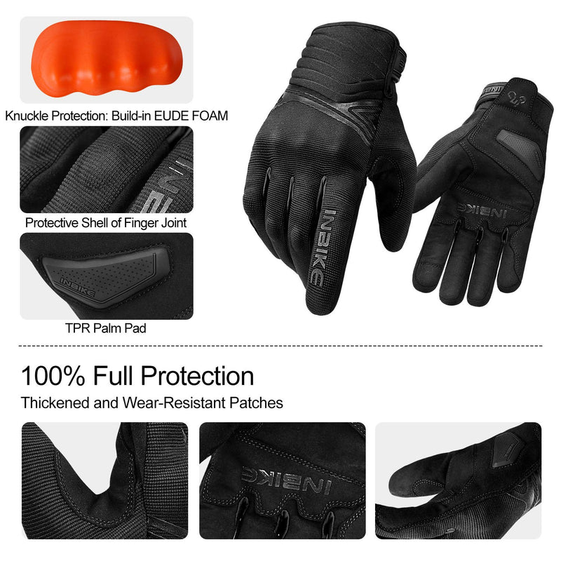 INBIKE Waterproof Winter Motorcycle Gloves Thermal Fleece Touchscreen with TPR Palm Pad Cushioning Hard Knuckle Black Large