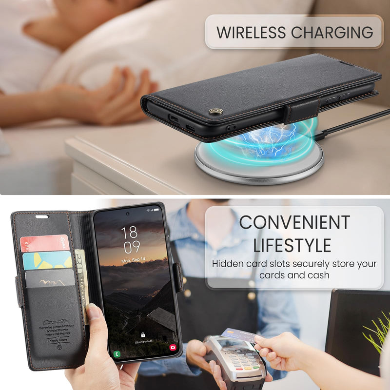for Samsung Galaxy S26 Wallet Case with Card Holder, [2 in 1] PU Leather Flip Folio Case, RFID Blocking Credit Slots Kickstand Shockproof Phone Cover for Women Men, Black for S26 (6.3")