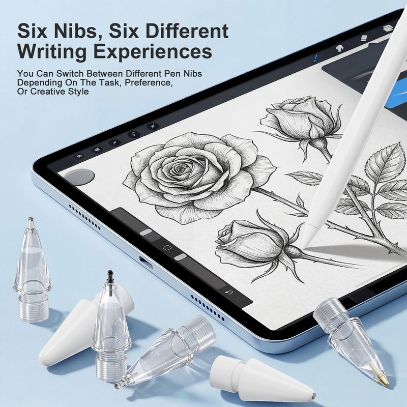 6 Pack Pencil Tips for Apple Pencil Pro, 1st & 2nd Generation, USB-C, Replacement Apple Pencil Nibs for Drawing, Writing, Note Taking, and Sketching on iPad - Green