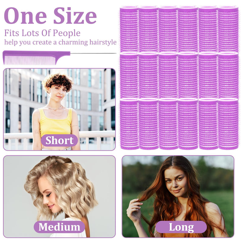 18pcs Self Grip Small Hair Curlers Set, Heatless Rollers Hair Curler Nylon Roller Set with Rat Tail Comb Hairdressing Tools for Women Salon Hairdressing Curlers Rollers(Light purple) Light purple