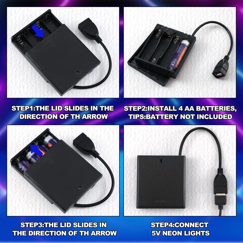 Copkim 12 Pcs USB Battery Pack for LED Lights Portable 5V Battery Pack with Cover for Plug in Lights, 4 AA Holder with Switch for Christmas New Year Neon Signs Outdoor Camping, Black