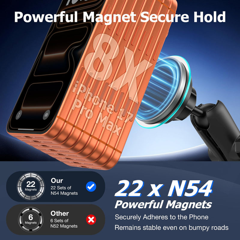 Magnetic Wireless Car Charging Phone Holder with 1-inch Ball Mount for Magsafe, Super Magnet & Anti-Slip 1" (25mm) Ball Mount Phone Holder Compatible with RAM Mounts Double Socket Arm Black