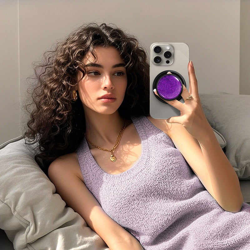 for MagSafe Phone Grip,Soft Silicone Magnetic Collapsible Cell Phone Finger Grip for iPhone 17/16/15/14/13,12 and Smartphones Tablets - Purple Glitter
