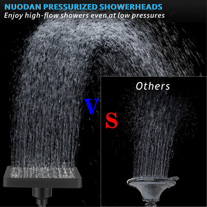 High Pressure Rain Shower Head with 6'' Shower Arm - High Flow Square Rainfall Showerhead - Luxury Modern Look - Pressure Boosting (Matte Black) Matte Black