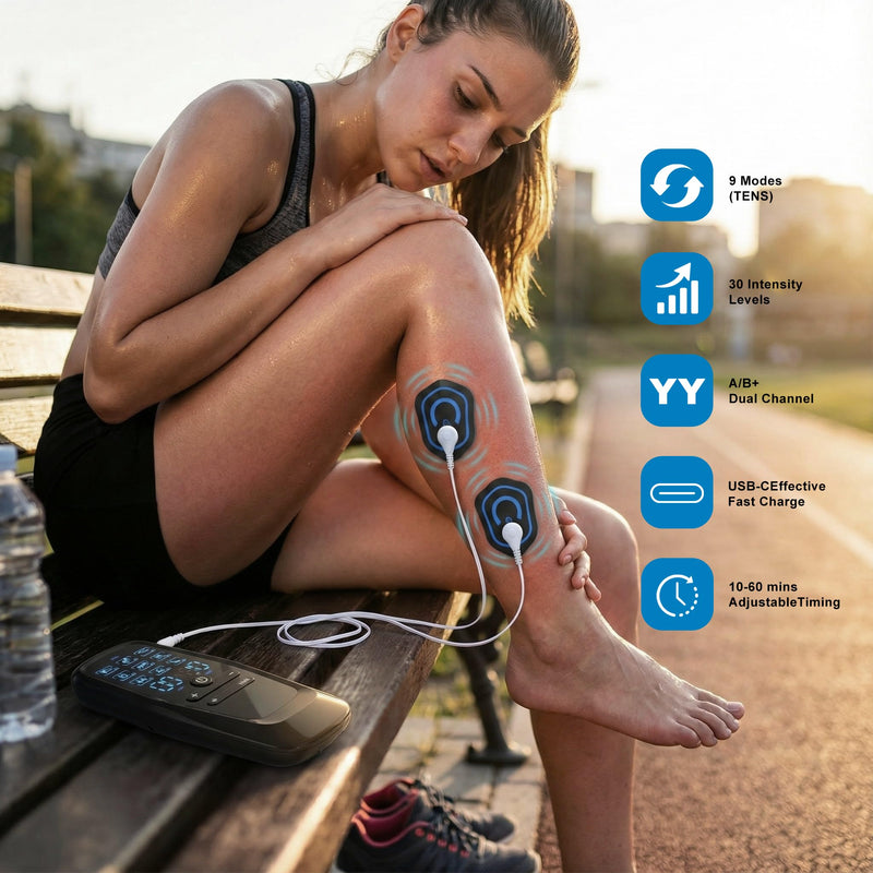 Portable TENS Unit Muscle Stimulator for Pain Relief Therapy, 30 Intensities and 10pcs Electrode Pads, Rechargeable Dual Channel Simulator Machine for Men & Women