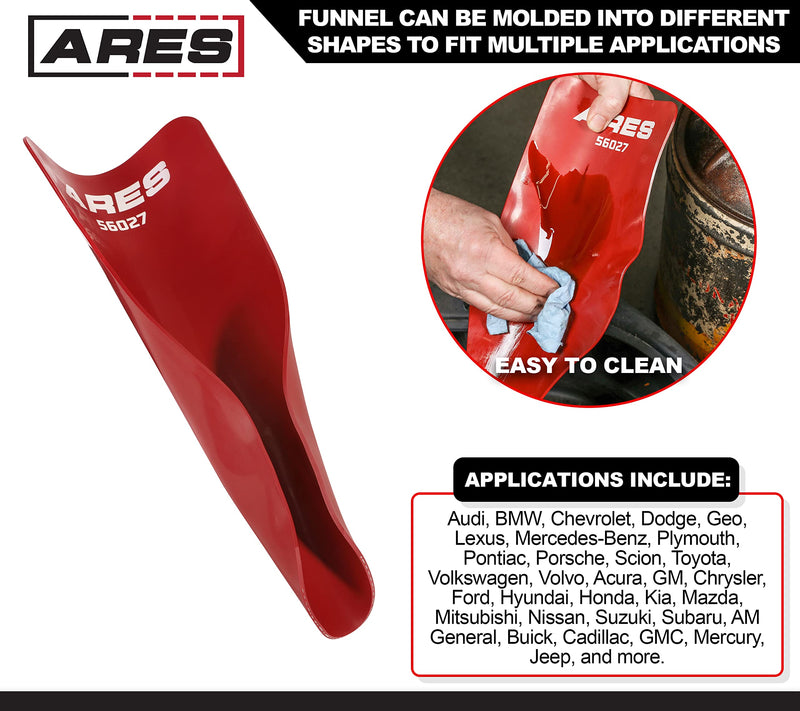 ARES 56027 - Universal Flexible Oil Funnel - Spill-Free Oil Filling - Easy to Use 1-Person Design - Fits Multiple Applications 56042 56045