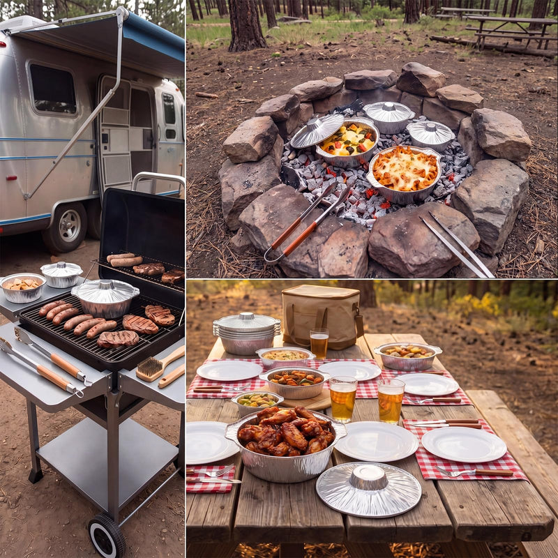 Ziliny Disposable Aluminum Pot with Lid Round Foil Pans Disposable Cookware Food Container for Vacation Trips Camping Baking Heating Cooking(12 Pcs,33.8, 67.6, 121.7 oz) 12 Variety Pack (33.8 oz, 67.6 oz, 121.7 oz)