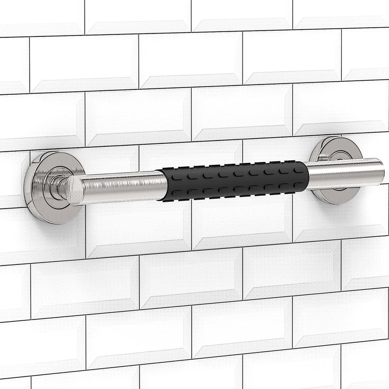 Bath, Shower and Toilet Safety Grab Bar for Seniors and Handicaps, ADA Compliant Mobility Aid Balance Assist Handle, Stainless Steel with Rubber Grips 16 inch Brushed Nickel