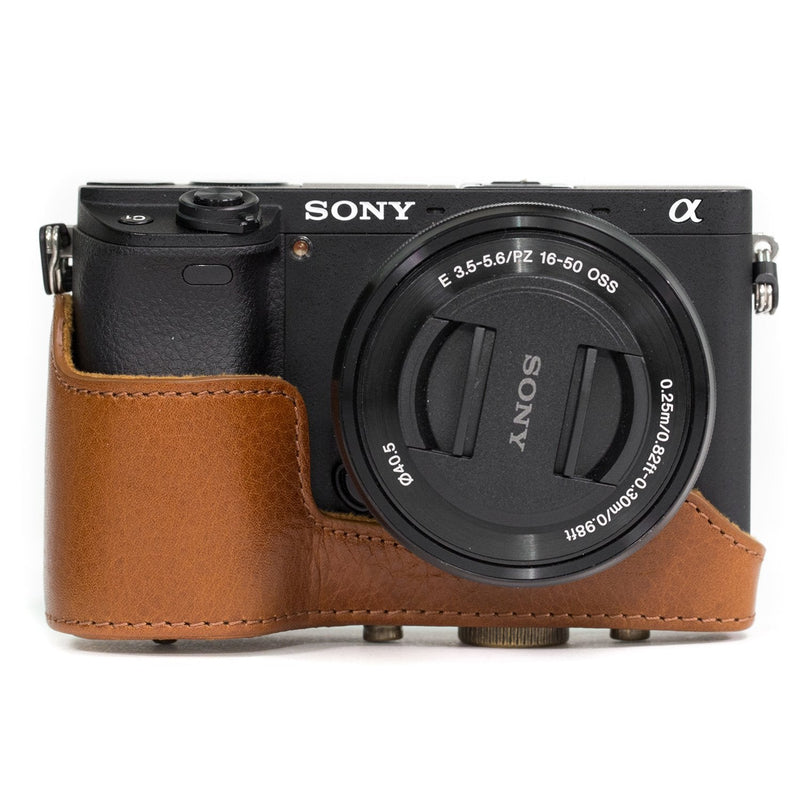 MegaGear MG560 "Ever Ready" Genuine Leather Camera Case, Bag for Sony Alpha A6000 , A6300 with 16-50mm (Light Brown) One Size Light Brown