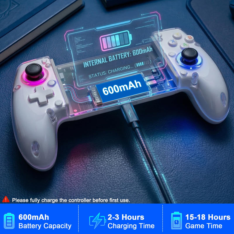 Phone Controller for iPhone 17/16/15/Android/PC/Switch, Wireless Mobile Gaming Controller with 8-Color RGB Lighting, Turbo, Bluetooth Gamepad Joystick Remote Play for PS5/PS4/Xbox/PC, Cloud Gaming