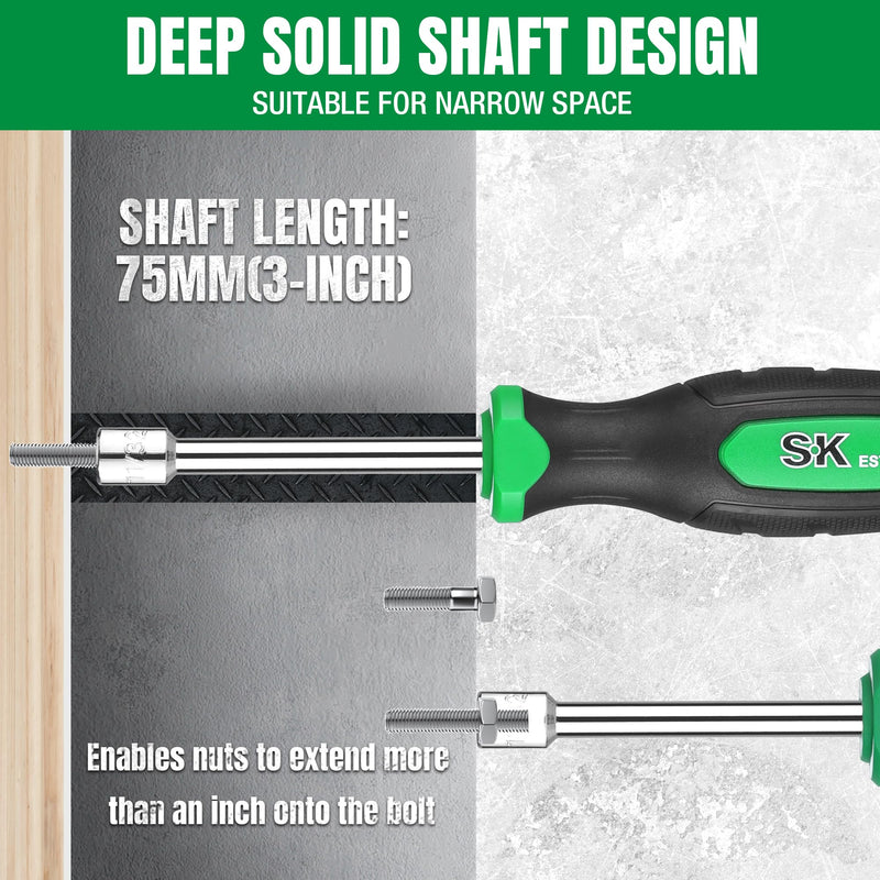 SK 7-Piece SAE Nut Driver Set, 3/16", 1/4", 5/16", 11/32", 3/8", 7/16", 1/2", Premium CR-V Construction, SureGrip Handle