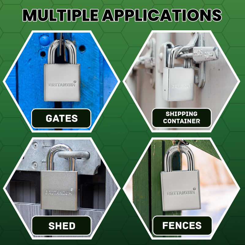 Britanium® SFL60 Professional Grade Padlock - Chrome Plated Steel with Boron Alloy Shackle, 5 Tumbler Keys, Weather-Resistant Design for Storage & Commercial Security 60 mm Normal Shackle Silver