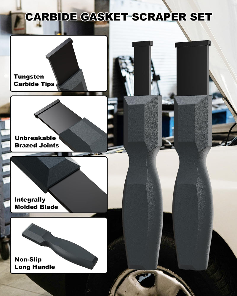 Super Carbide Gasket Scraper, 1-1/4 Inch and 5/8 Inch Carbide Scraper Tool for Automotive and Metal, 2-Piece Carbide Gasket Scraper Set for Removing Gasket, Carbon Buildup and Residue