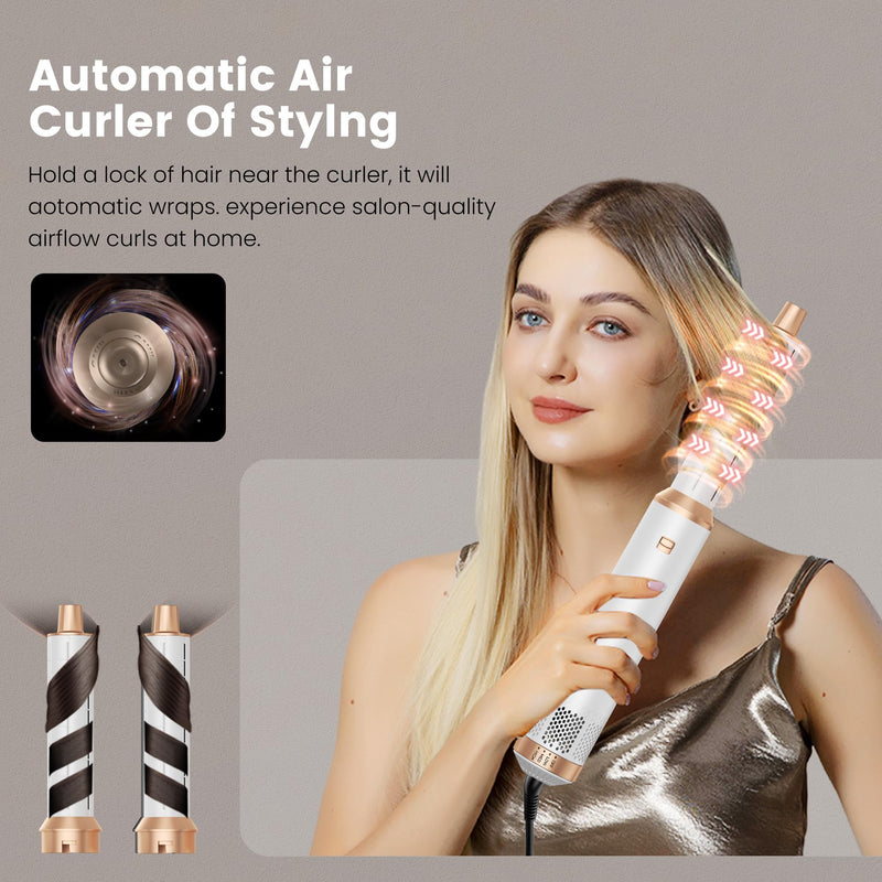 5 in 1 Hair Styler Airbrush 5 in 1 Multi Styler, Air Styler 5 in 1 with Air Curler, Hair Dryer, Brush Hair Dryer for Drying and Styling Straightening Volumizing Curling Sleeking White