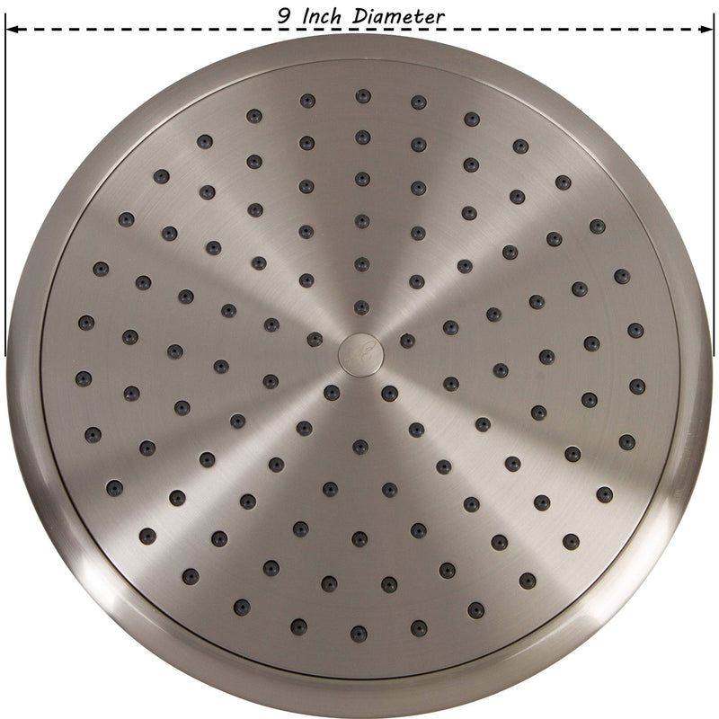Waterfall Showerhead - 9 Inch Large Overhead Rain Shower Head - High Flow Best With Extension Arm, 1.8 GPM - Brushed Nickel & California Certified 1.8 GPM California