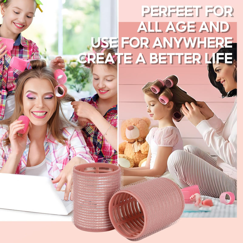 18pcs Hair Rollers,Self Grip Thermal Curlers for Long Short Hair Pink | Ceramic Ionic Thermal Hair Rollers for Hair Volume,Blowout styling Look,to Sleep In,Salon Quality Heatless Curls(Pink) Light Pink