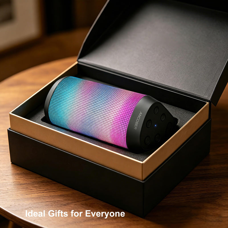 Portable Bluetooth Speaker Powerful HD Loud Sound, LED Lights, IPX4 Wateproof, 24H Playtime, Wireless TWS Pairing, Built-in Mic, for Home/Outdoor/Party, Cool Electronics, Birthday Gifts for Men Women Black