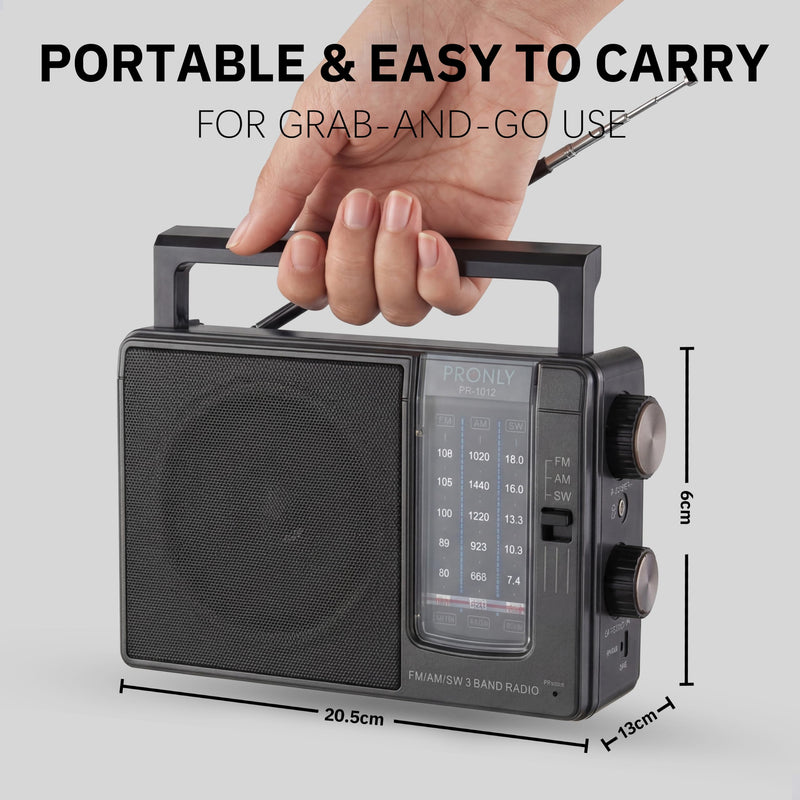 Portable AM FM SW Radio, Dual Power (4×AA or DC 5V USB) with Telescopic Antenna, Large Speaker & Metal Tuning Knobs, Compact Portable Radio for Home, Camping & Kitchen, Black