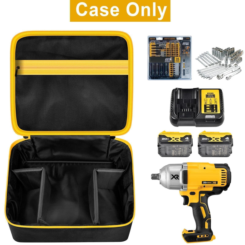 Impact Driver Bag Case Compatible with DEWALT 20V MAX XR DCF787D1 DCF845B DCF900B DCF961B DCF891B DCF899B DCF900P1 Cordless Wrench Kit, Carring Holder Fits for Ryobi Impact Gun(Box Only)-Yellow Zipper Black yellow zipper