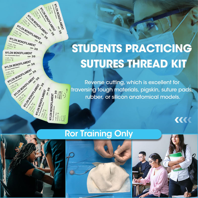Sutures Practice Thread with Needle - 12Pack 3/0 Suture Kit, Nylon Monofilament Suturing Practicing for Students Training Only Nylon 3/0 12Pcs