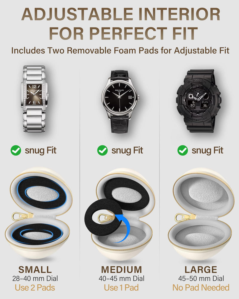 ProCase Single Watch Travel Case with Carabiner Clip, EVA Hard Shell | Rigid Watch Travel Box & Organizer Fits Luxury Watches and Smartwatches Up to 50mm for Travel, Outdoor & Gym - Beige
