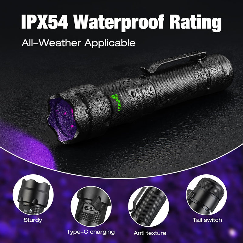 ULTRAFIRE 15W Rechargeable UV Flashlight - 365nm Blacklight Flashlight for Pet Urine Detection,Resin Curing,Minerals,Scorpion,Blood Trail Tracking UV Light 502UVS PRO
