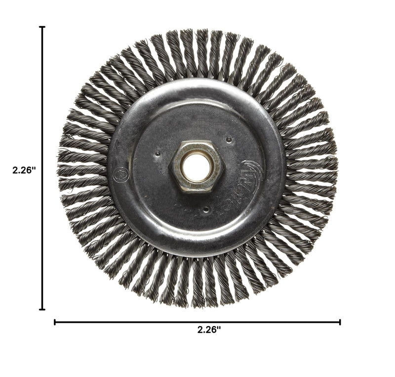 Weiler 09400 Roughneck Jr. 6" Root Pass Weld Cleaning Brush, .020" Steel Wire Fill, 5/8"-11 Unc Nut, Made in the USA